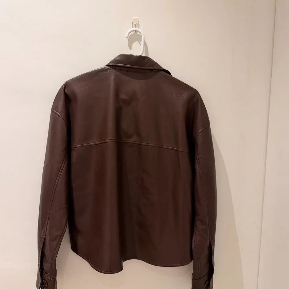 Aritzia Babaton Dark Brown Faux Leather Shirt Jacket Size Small LIKE NEW - Picture 6 of 7